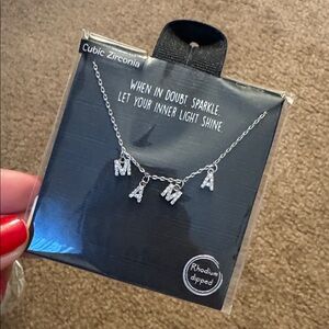 MAMA- Silver and White Necklace with Elegant Chain Design